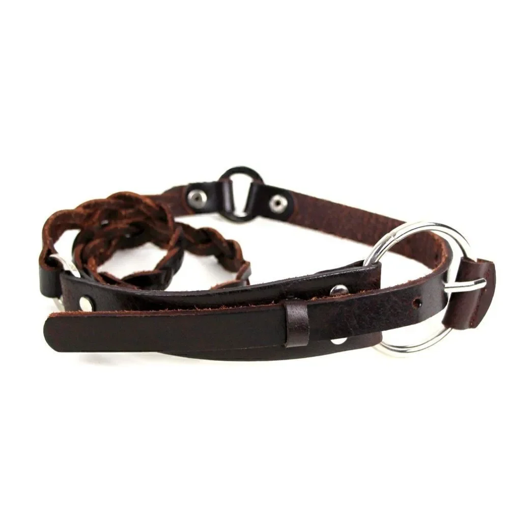SKINNY STUDS WOVEN BROWN REAL LEATHER 5/8